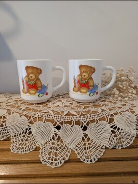 Vintage Arcopal France Children’s Mugs – Teddy Bear Design – Set of 2
